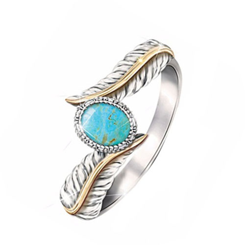 Magnificent Women's Jewelry White Gold Filled Turquoise Feather  Cocktail Party Rings Bridal Wedding