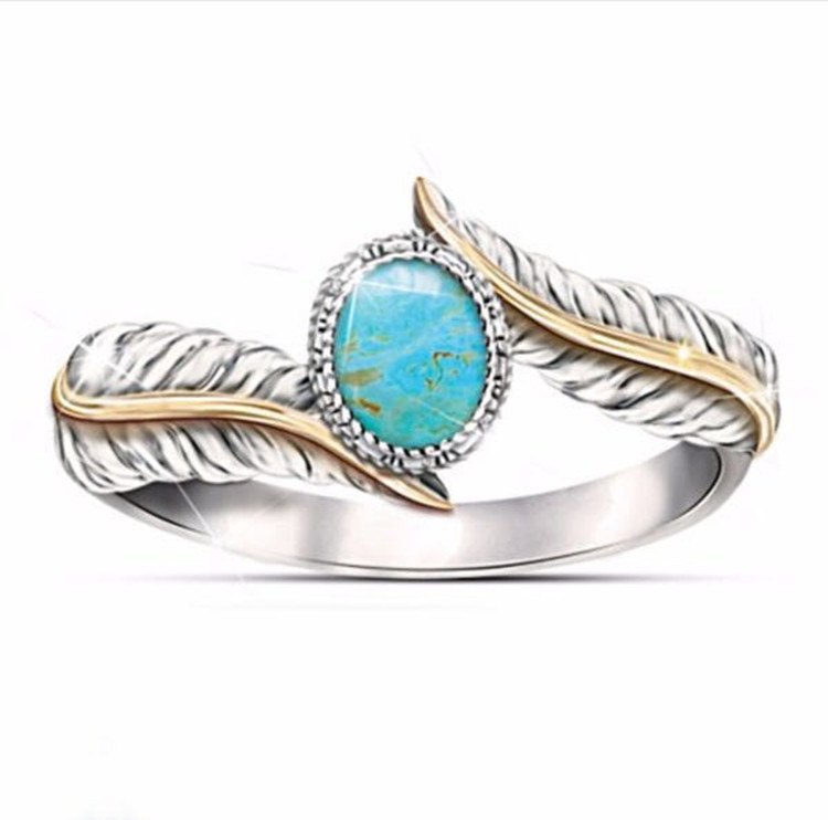 Magnificent Women's Jewelry White Gold Filled Turquoise Feather  Cocktail Party Rings Bridal Wedding