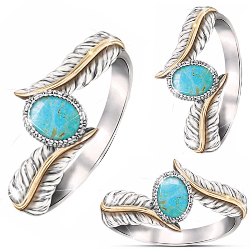 Magnificent Women's Jewelry White Gold Filled Turquoise Feather  Cocktail Party Rings Bridal Wedding