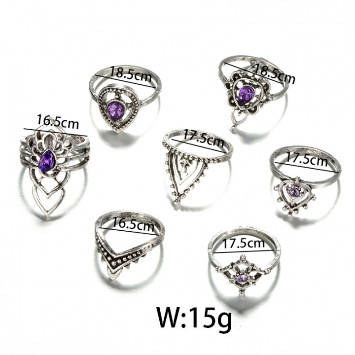 Retro Boho Flower Ring Sets Vintage Purple Crystal Knuckle Midi Rings  Beach Anillos Punk Jewellery