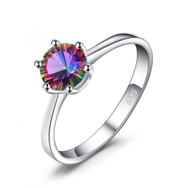 Natural Mystic Fire Rainbow Topaz Ring Engagement Wedding Ring Solid Fine Women Classic Jewelry