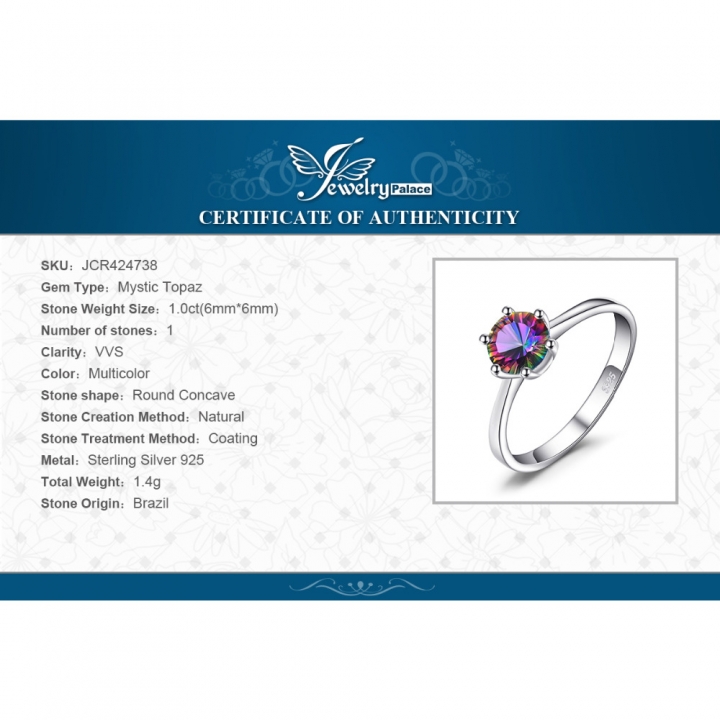Natural Mystic Fire Rainbow Topaz Ring Engagement Wedding Ring Solid Fine Women Classic Jewelry