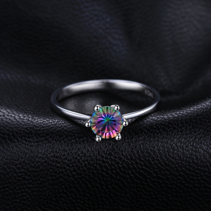 Natural Mystic Fire Rainbow Topaz Ring Engagement Wedding Ring Solid Fine Women Classic Jewelry