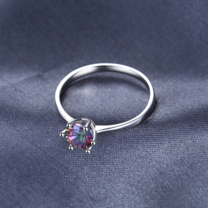 Natural Mystic Fire Rainbow Topaz Ring Engagement Wedding Ring Solid Fine Women Classic Jewelry