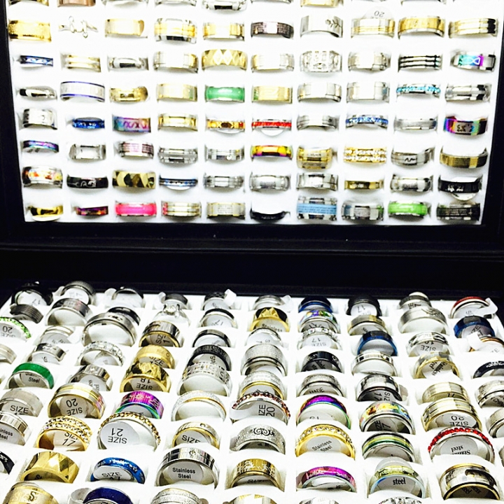 Wholesale  bulk 100pcs ring set men women unisex stainless steel