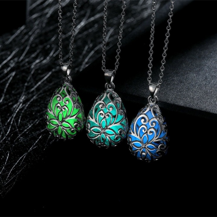 2 pcs GLOW IN THE DARK Fairy Locket Pendant Necklace / Jewellery Gift Idea Luminous