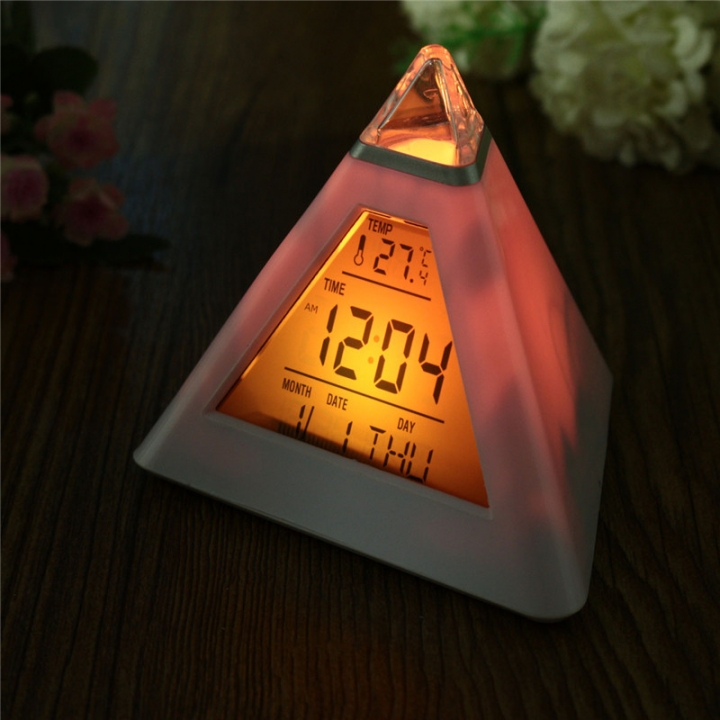 Charminer 7 LED Pyramid Change Colour Digital Clock With Date Alarm Temperature Alarm Clock ABS
