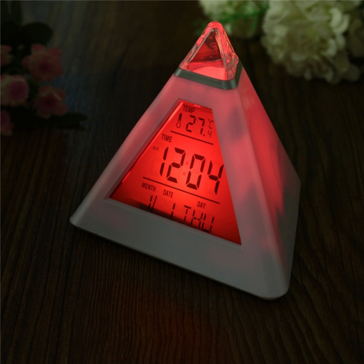 Charminer 7 LED Pyramid Change Colour Digital Clock With Date Alarm Temperature Alarm Clock ABS