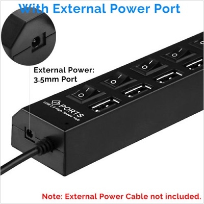 7 Ports LED USB 2.0 Adapter Hub Power on/off Switch For PC Laptop Black