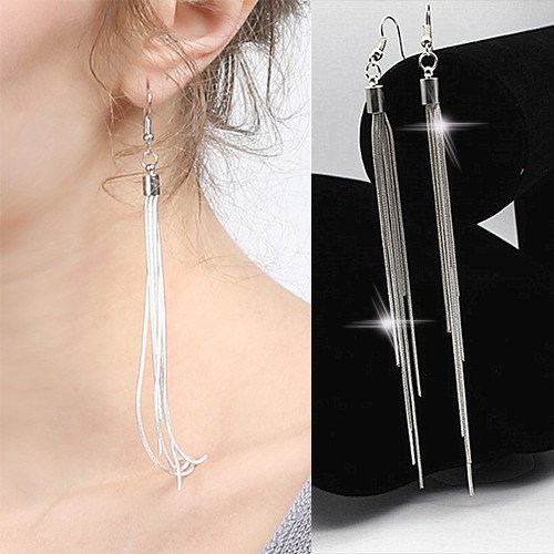 Silver Long Tassel Earrings For Women