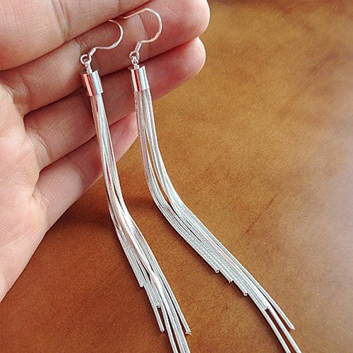 Silver Long Tassel Earrings For Women