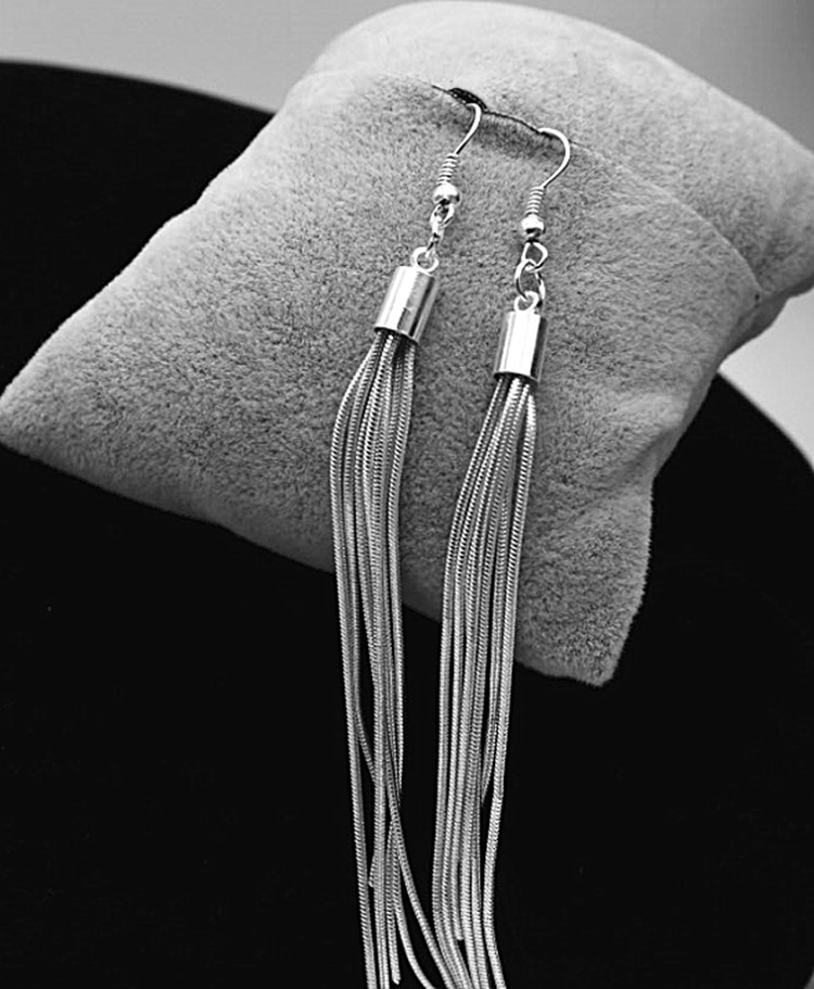 Silver Long Tassel Earrings For Women