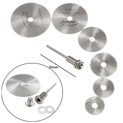 7Pcs HSS Rotary Tool Woodworking Circular Saw Blades Kit Set Dremel 1/8" Mandrel