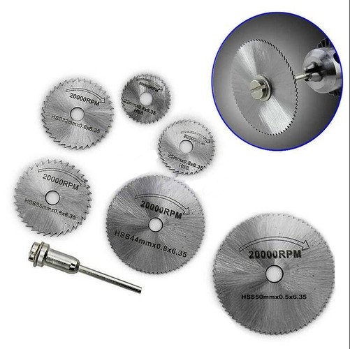 7Pcs HSS Rotary Tool Woodworking Circular Saw Blades Kit Set Dremel 1/8" Mandrel