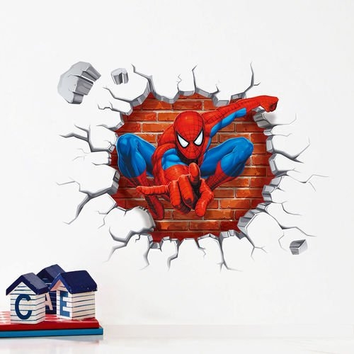 Spiderman 3D Cracked Children Themed Art Boy Room Wall Sticker Home Decal Decor