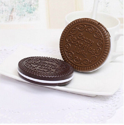 3 pcs Mini Pocket Chocolate Cookie Biscuits Compact Mirror With Comb ~Cute