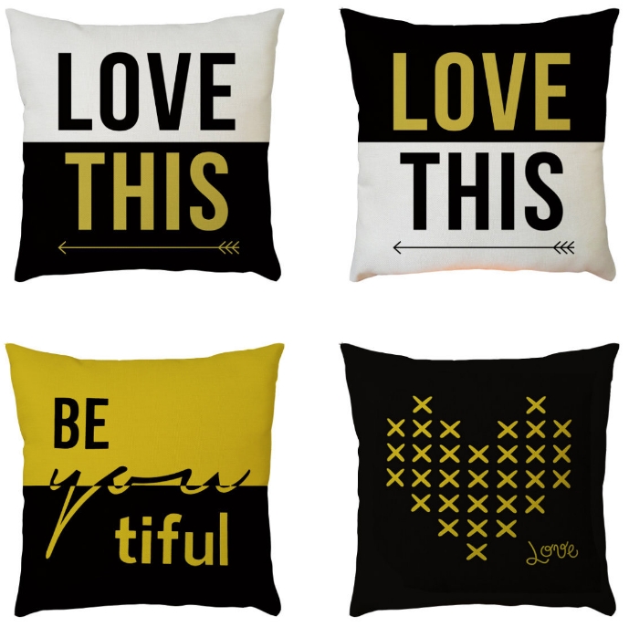 Square Pillow Cover Letter Print Bedroom Cushion Chair Seat Decorative