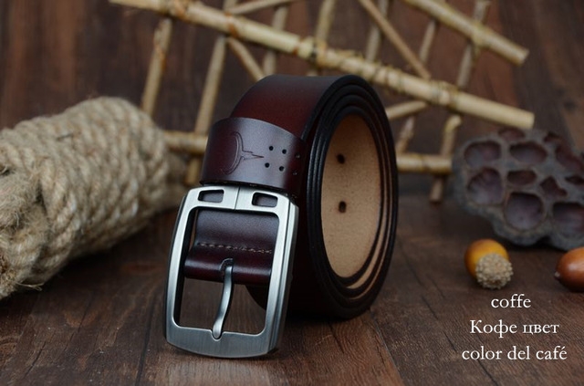 Cowhide Genuine Leather Belts for Men Brand Strap Male Pin Buckle Vintage Jeans Belt Long Waist