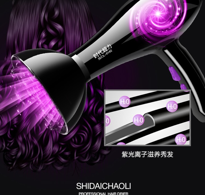 5-speed Purple Light Anion Ceramic Ionic Fast Styling Blow Dryer Hair Drier +full tools