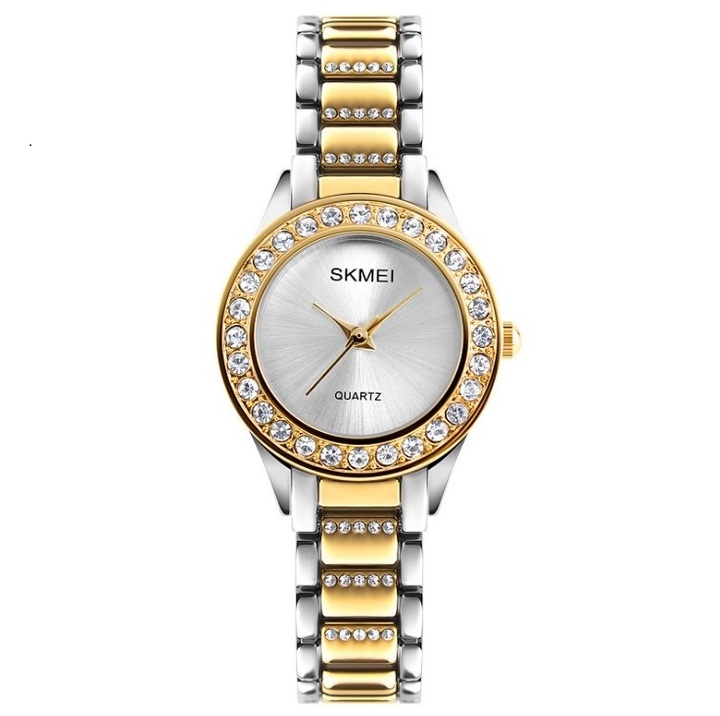 SKMEI Women Fashion Watch Stainless Steel Strap Quartz Watch Ladies Waterproof Casual Wristwatch