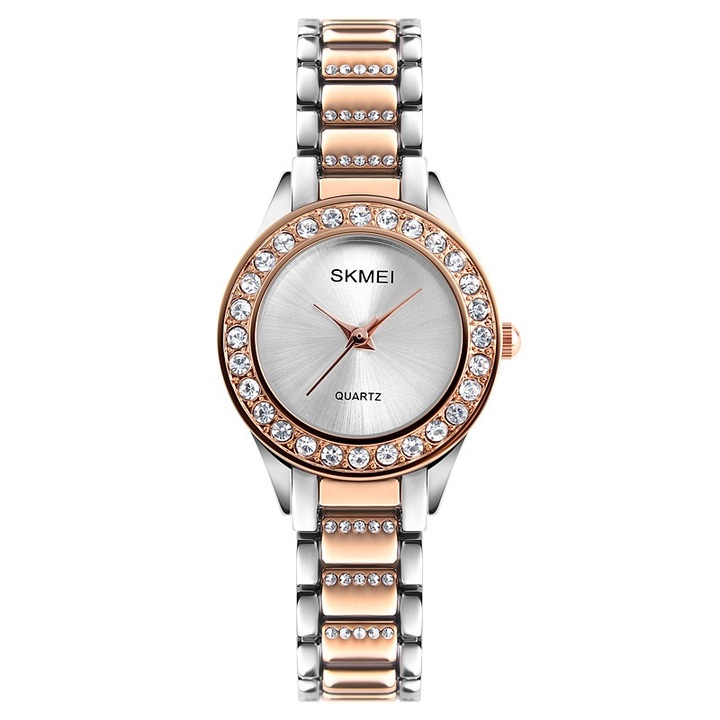 SKMEI Women Fashion Watch Stainless Steel Strap Quartz Watch Ladies Waterproof Casual Wristwatch