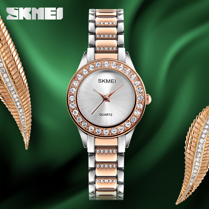 SKMEI Women Fashion Watch Stainless Steel Strap Quartz Watch Ladies Waterproof Casual Wristwatch