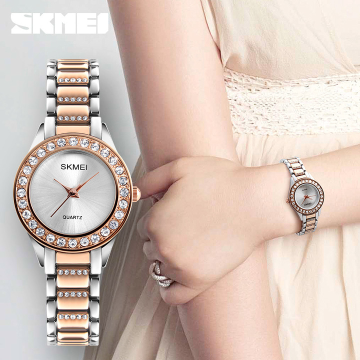 SKMEI Women Fashion Watch Stainless Steel Strap Quartz Watch Ladies Waterproof Casual Wristwatch