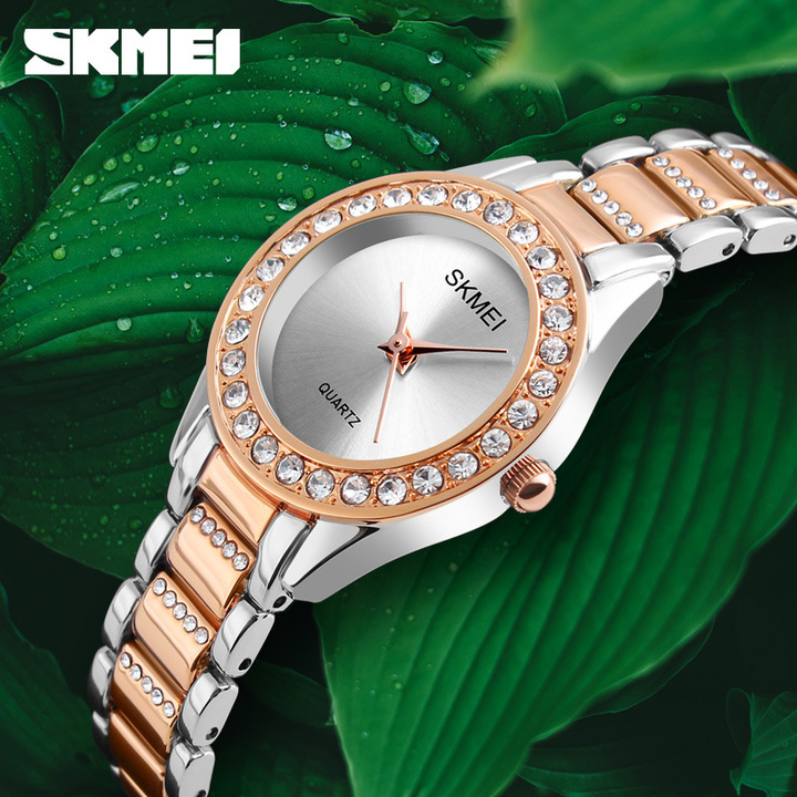 SKMEI Women Fashion Watch Stainless Steel Strap Quartz Watch Ladies Waterproof Casual Wristwatch