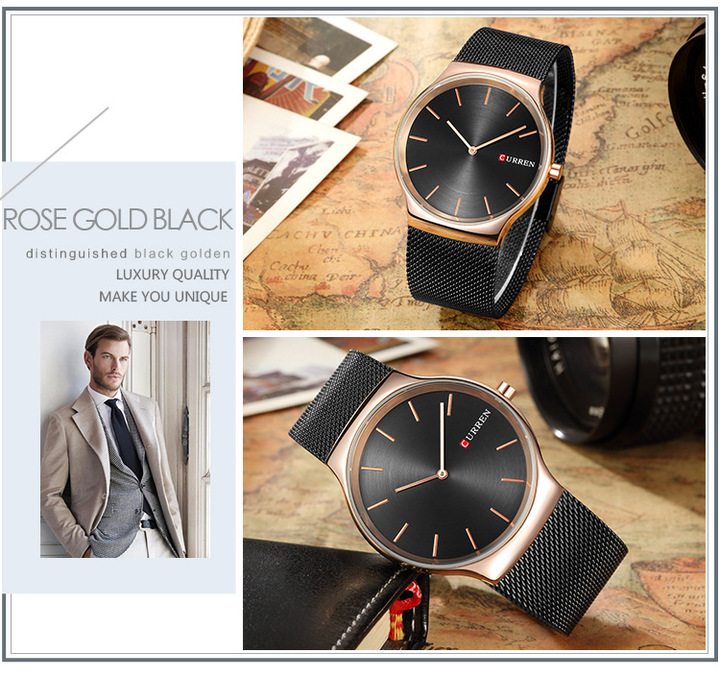 CURREN 2022 New Black Rose Gold Luxury Brand Analog Sports Wristwatch Quartz Business Watch Men