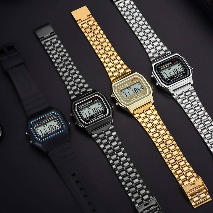 Vintage Sports Watches Best Sell for Unisex Gold Silver Digital Wrist Watches