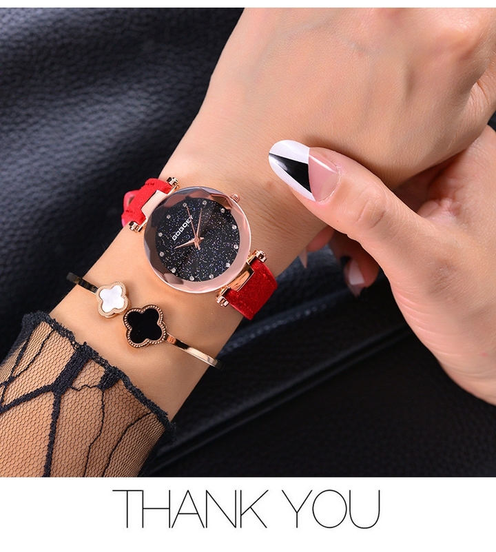 Luxury Brand Gogoey Personality Romantic Starry Sky Wrist Watch Rhinestone Design Ladies Clock