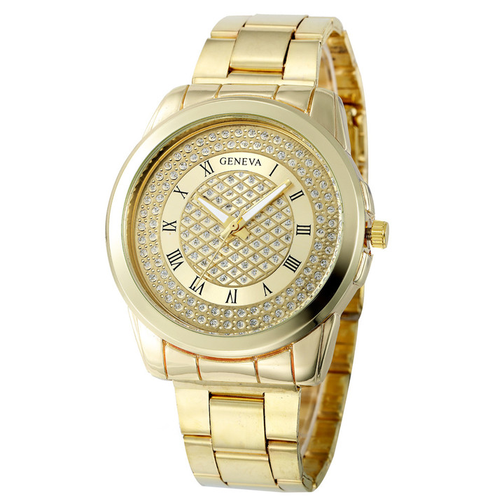 Geneva Watch Laides Quartz Wristwatches Stainless Steel Silver Gold Watches Gift Quartz Wristwatches