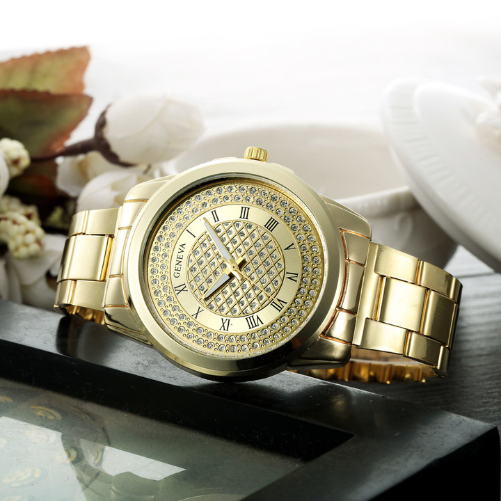 Geneva Watch Laides Quartz Wristwatches Stainless Steel Silver Gold Watches Gift Quartz Wristwatches