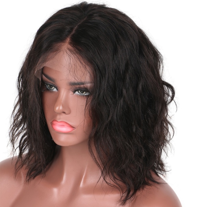 Short Bob Lace Front Wigs Synthetic Hair Natural Wave Non-remy Natural Pre Plucked Bleached Knots