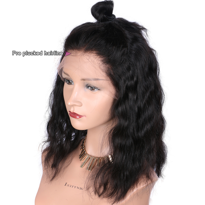 Short Bob Lace Front Wigs Synthetic Hair Natural Wave Non-remy Natural Pre Plucked Bleached Knots