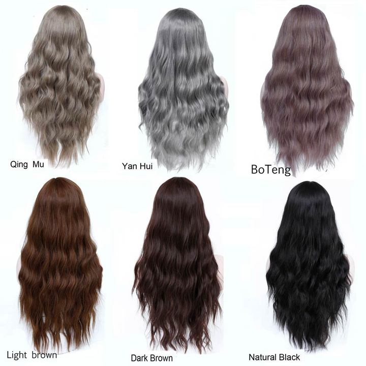 26" Long Mix Purple Womens Wigs With Bangs Heat Resistant Synthetic Kinky Curly Wigs