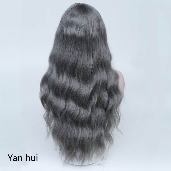 26" Long Mix Purple Womens Wigs With Bangs Heat Resistant Synthetic Kinky Curly Wigs