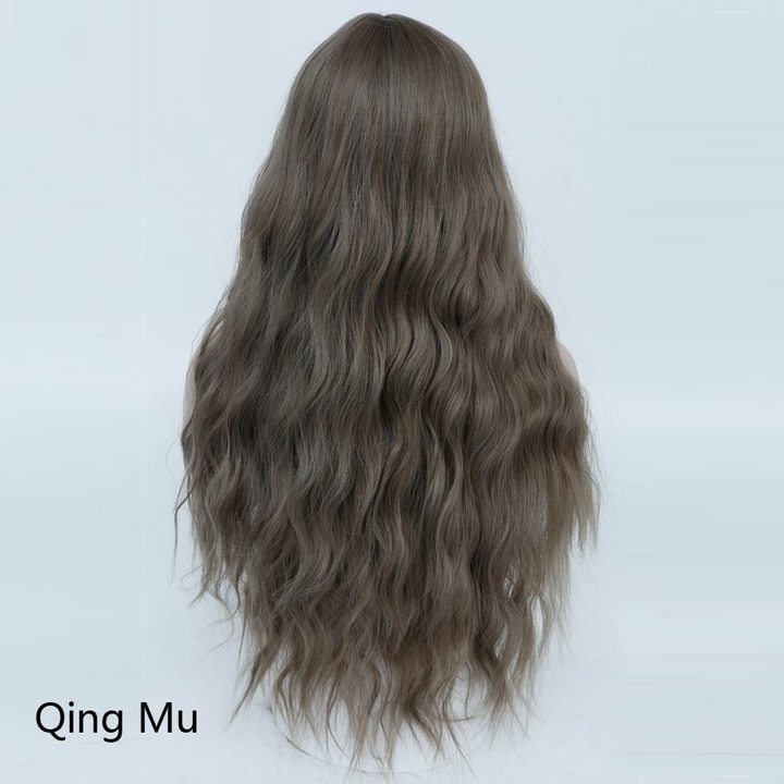 26" Long Mix Purple Womens Wigs With Bangs Heat Resistant Synthetic Kinky Curly Wigs