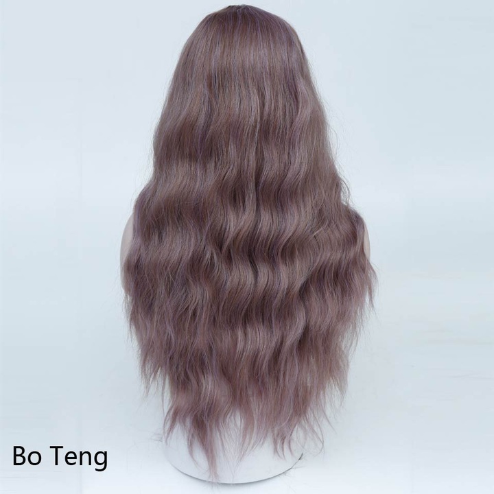 26" Long Mix Purple Womens Wigs With Bangs Heat Resistant Synthetic Kinky Curly Wigs