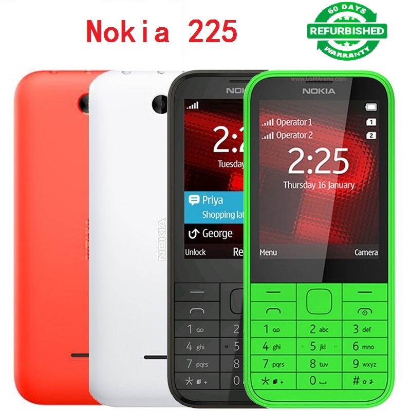 Refurbished Original Nokia 225  2.8 Inches 2MP Camera 2G GSM FM Bluetooth Mp3 Player Cellphone