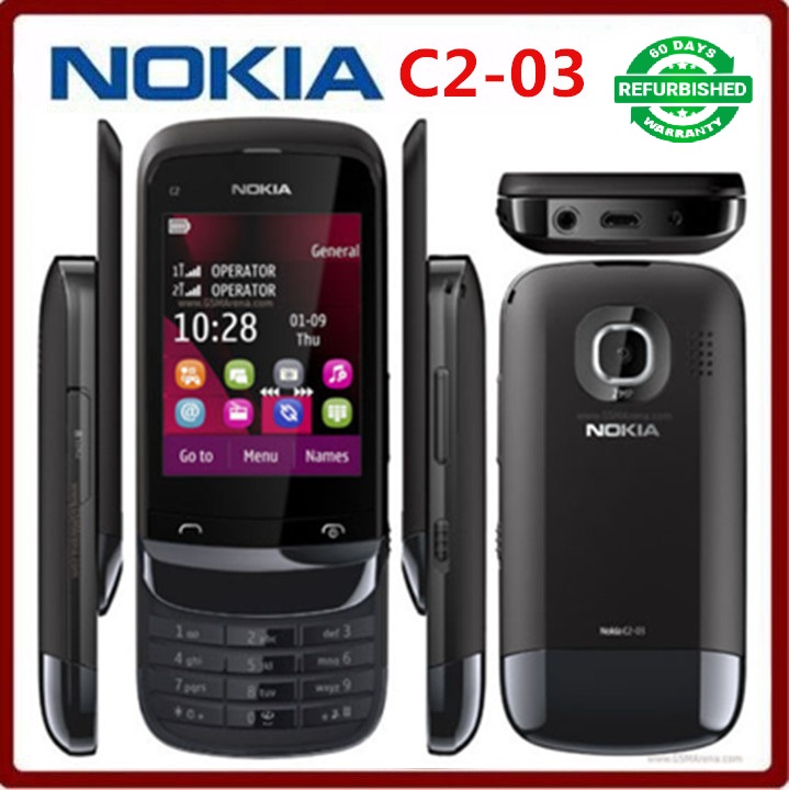 Refurbished phone Nokia C2-03 2.6`` 2MP Camera Dual SIM Mp3 Player Refurbished Mobile Phone