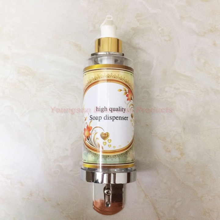 European Style 300ml Single Manual Plastic Bottle Liquid Soap Dispenser with Stainless Steel Bracket