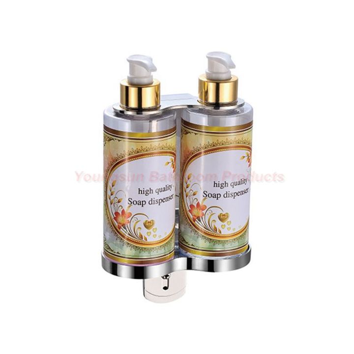 European Style 300ml x 2 Double Plastic Bottle Lotion Soap Dispenser with Stainless Steel Bracket
