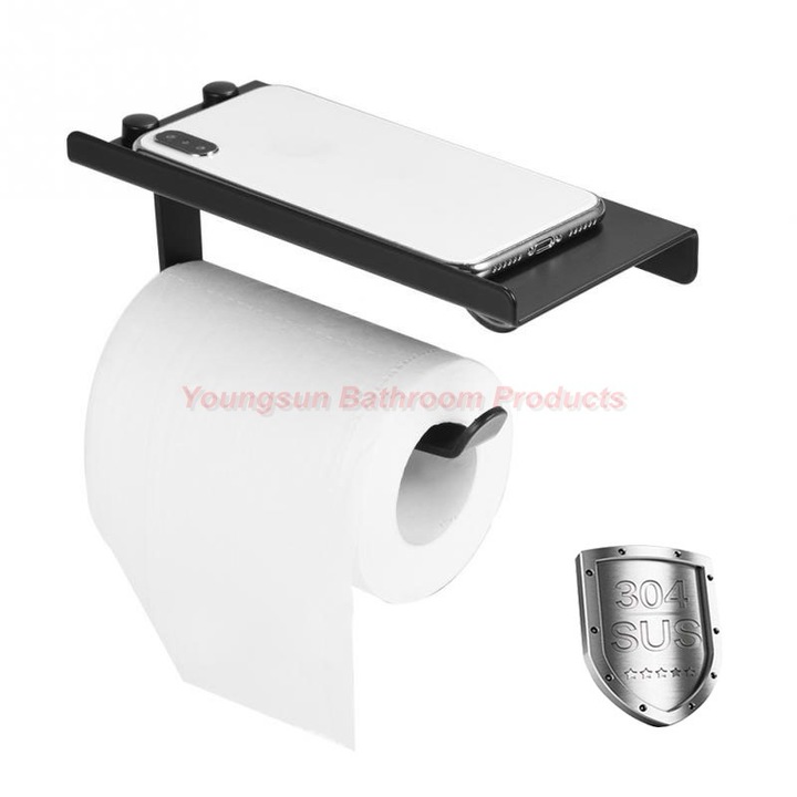 304 Stainless Steel Toilet Paper Dispenser SUS304 Toilet Paper Holder with Cell Phone Shelf
