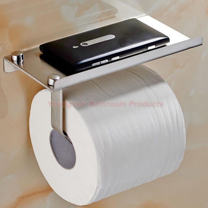 Bathroom Products Home Decor Stainless Steel Toilet Paper Dispenser with Mobile Phone Shelf