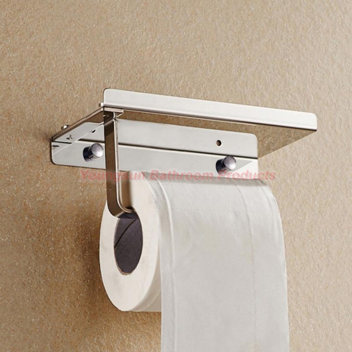 Bathroom Products Home Decor Stainless Steel Toilet Paper Dispenser with Mobile Phone Shelf