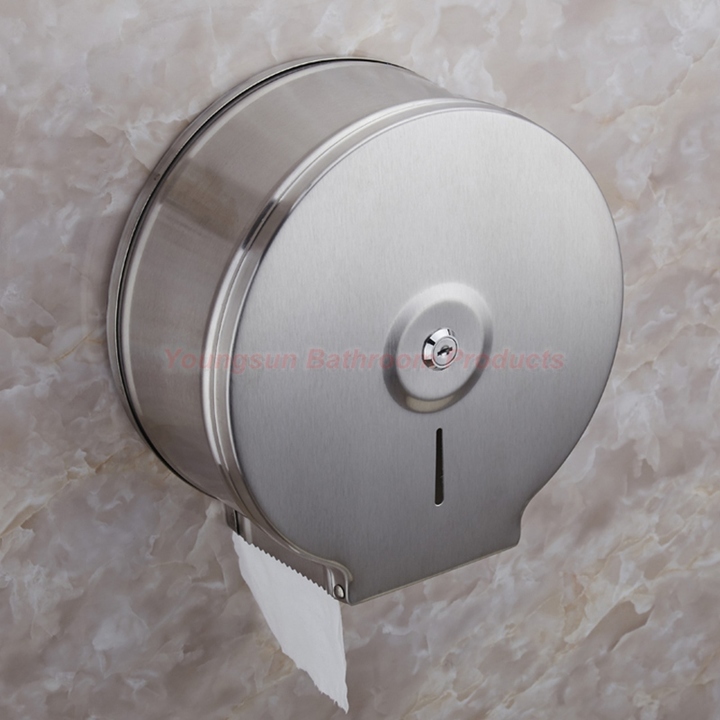 Commercial Stainless Steel Lockable Jumbo Toilet Paper Roll Holder Hotel Toilet Tissue Dispenser