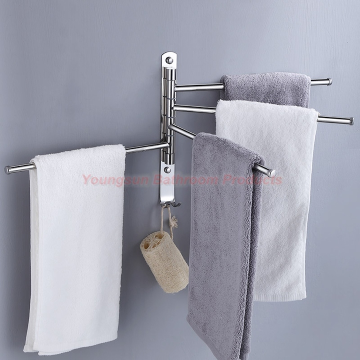 304 Stainless Steel Bathroom Rotating Towel Bar Towel Rack Washroom Folding Towel Rail Towel Rod