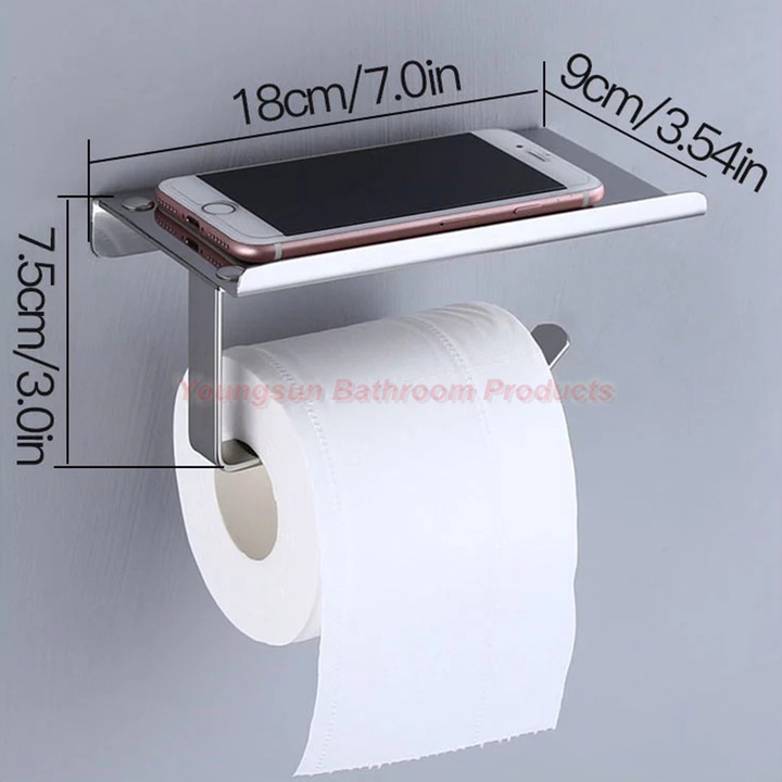 Stainless Steel Toilet Paper Holder with Phone Shelf Toilet Paper Roll Dispenser with Tray