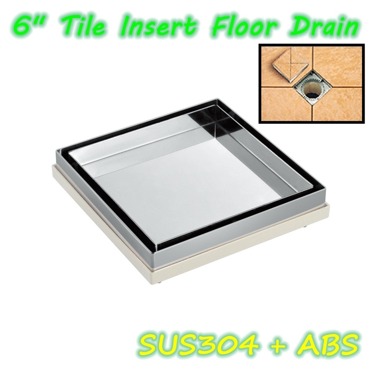 6 Inches 304 Stainless Steel and Plastic Tile Insert Floor Drain Tile Shower Drain Shower Floor Tile
